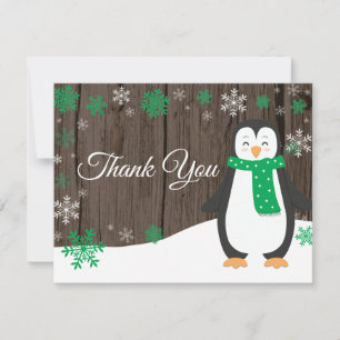 Cartão de Agradecimento Pinguim de Inverno Floco d
