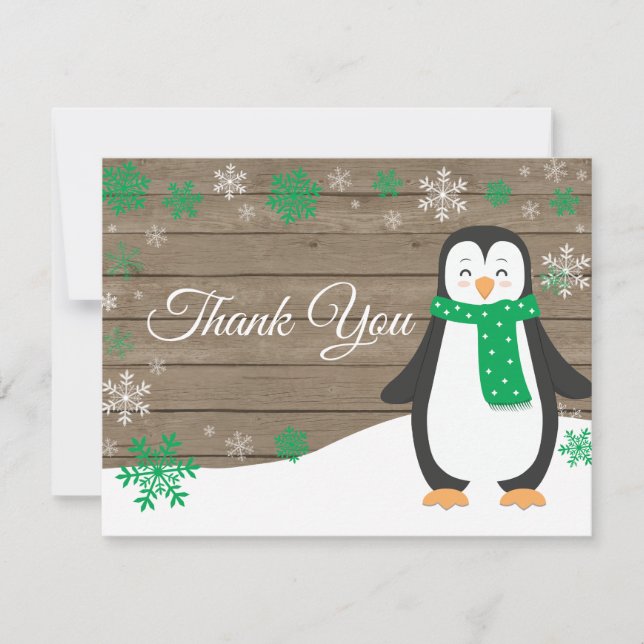 Cartão de Agradecimento Pinguim de Inverno Floco d (Frente)