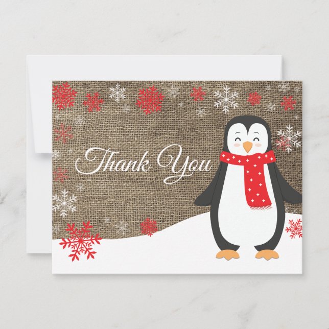 Cartão de Agradecimento Pinguim de Inverno Floco d (Frente)