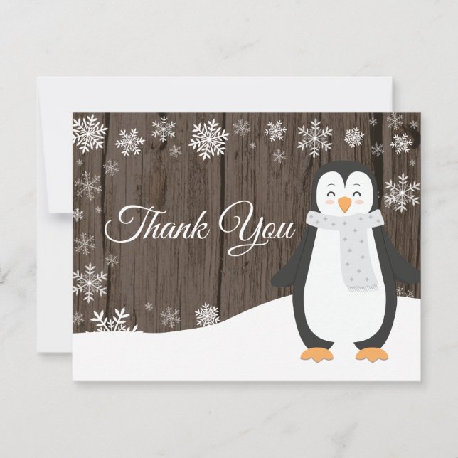 Cartão de Agradecimento Pinguim de Inverno Floco d (Frente)