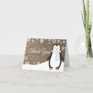 Cartão De Agradecimento Pinguim de Inverno Floco de Neve Burel