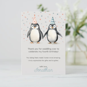 Cartão De Agradecimento Pinguins de festa, venham para o aniversário das c