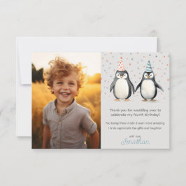 Cartão De Agradecimento Pinguins de festa, venham para o aniversário das c