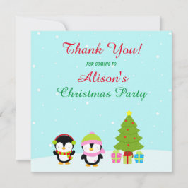 Cartão De Agradecimento Pinguins e Árvore de Natal Fofo de Inverno