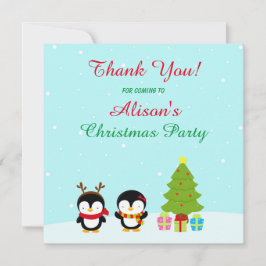 Cartão De Agradecimento Pinguins e Árvore de Natal Fofo de Inverno