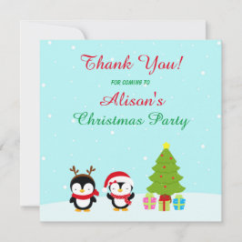 Cartão De Agradecimento Pinguins e Árvore de Natal Fofo de Inverno