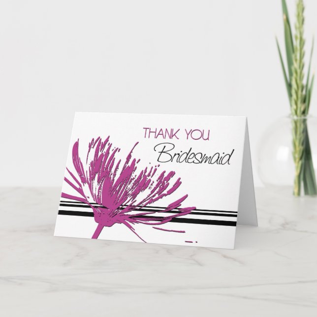 Cartão De Agradecimento Pink and Black Flower Thank You Bridesmaid Card (Frente)