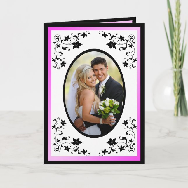 Cartão De Agradecimento Pink and Black Thank You card with Photo Insert (Frente)
