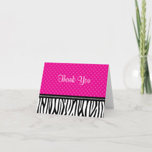 Cartão De Agradecimento Pink and Black Zebra Polka Dot Thank You