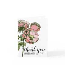 Pink and Coral Blooming Roses Thank You Notes
