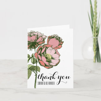 Cartão De Agradecimento Pink and Coral Blooming Roses Thank You Notes