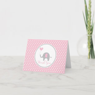 Cartão De Agradecimento Pink and Gray Elephant Birthday Thank You Note