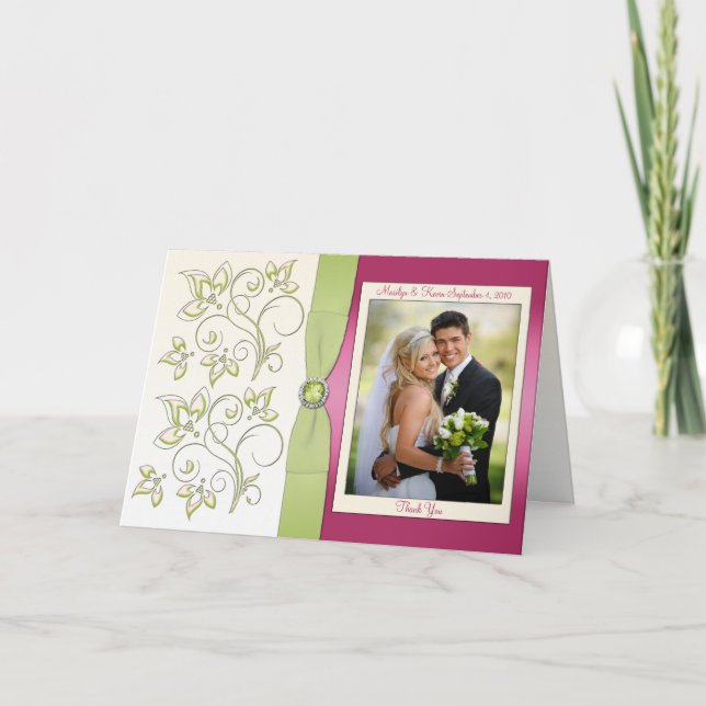 Cartão De Agradecimento Pink and Green Thank You Card with Photo (Frente)