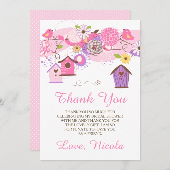Cartão De Agradecimento Pink and Purple Floral Bridal Shower Thank You (Frente/Verso)