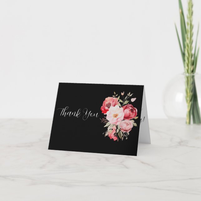 Cartão De Agradecimento Pink and White Floral Wedding Thank you Card (Frente)