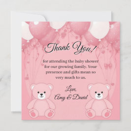 Cartão De Agradecimento Pink Ballon and Teddy Bear Thank You Card
