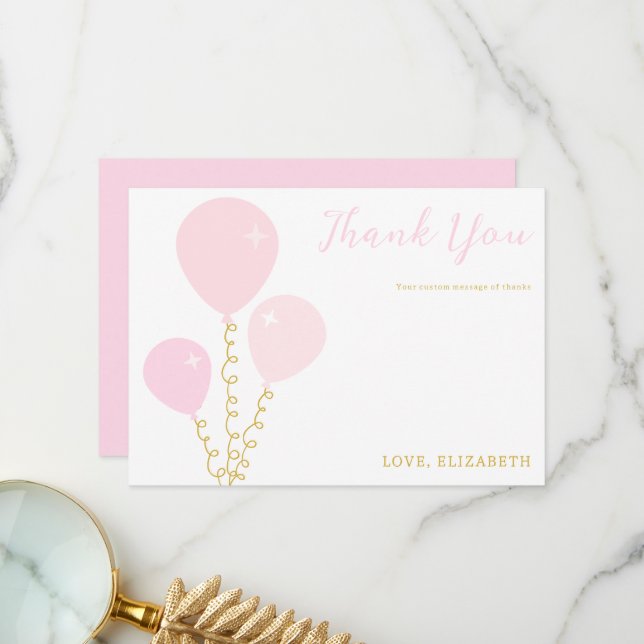 Cartão De Agradecimento Pink Balloons Girl Baby Shower (Frente/Verso In Situ)