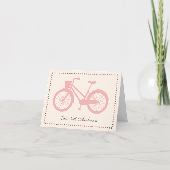 Cartão De Agradecimento Pink Bicycle Folded Note Cards (Frente)