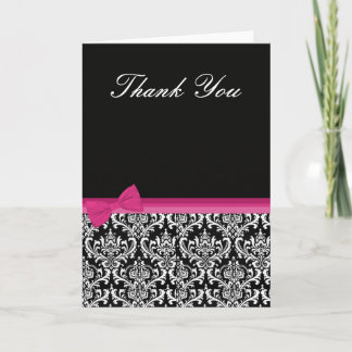 Cartão De Agradecimento Pink & Black Damask Thank You Card