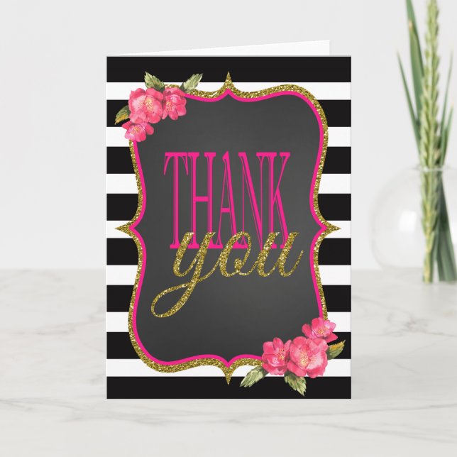 Cartão De Agradecimento Pink Black Gold Wedding Thank You cards (Frente)