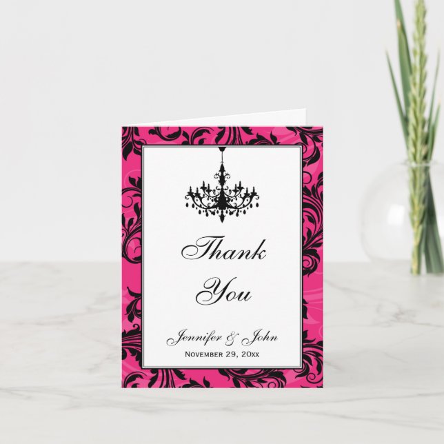 Cartão De Agradecimento Pink Black White Chandeler Obrigado Nota (Frente)