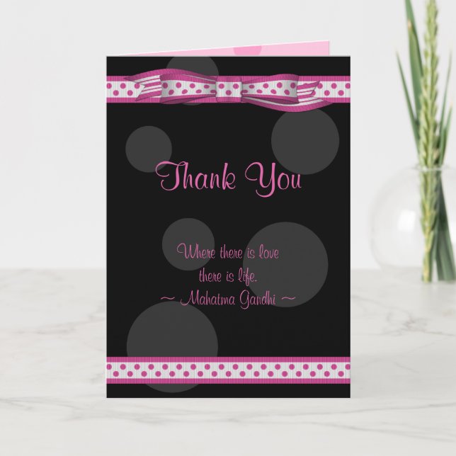 Cartão De Agradecimento Pink Black White Polka Dot Wedding Thank You (Frente)