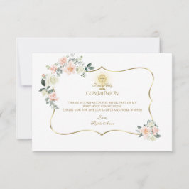 Cartão De Agradecimento Pink Blush Floral Dourada Garota Sagrada Primeira 