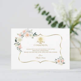 Cartão De Agradecimento Pink Blush Floral Dourada Garota Sagrada Primeira 