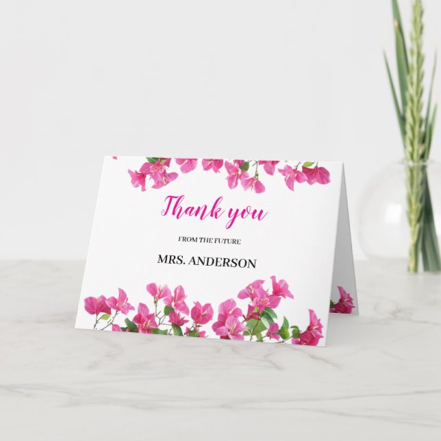 Cartão De Agradecimento Pink Bougainvillea Floral Bridal Shower Thank You (Frente)