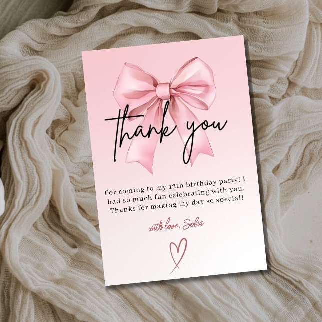 Cartão De Agradecimento Pink Bow 12th Birthday Thank You Card (Criador carregado)