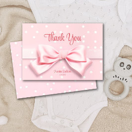 Cartão De Agradecimento Pink Bow Baby Girl with Polka Dot