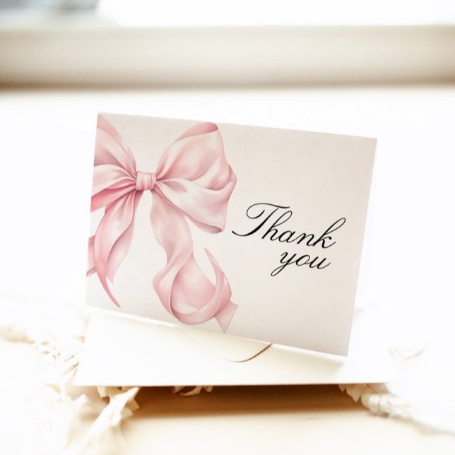 Cartão De Agradecimento Pink Bow Bridal Shower Thank You Card (Criador carregado)
