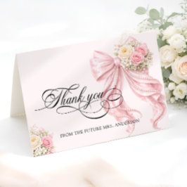 Cartão De Agradecimento Pink Bow Bridal Shower Thank You Card