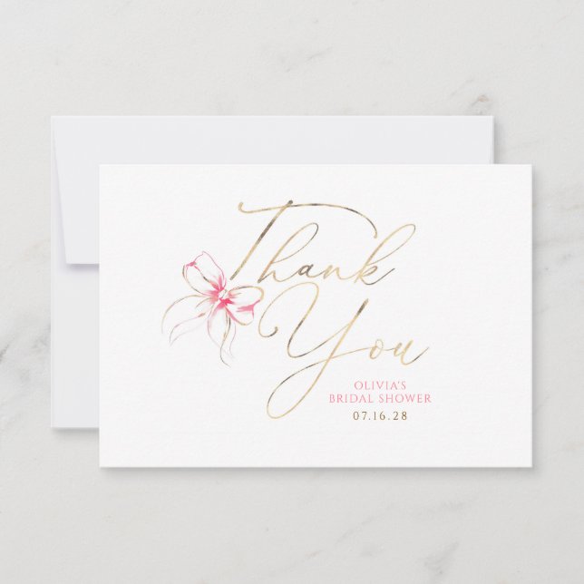 Cartão De Agradecimento Pink Bow Elegant Chic Whimsical Thank You Card (Frente)