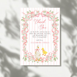Cartão De Agradecimento Pink Bow Floral Goose Baby Shower 