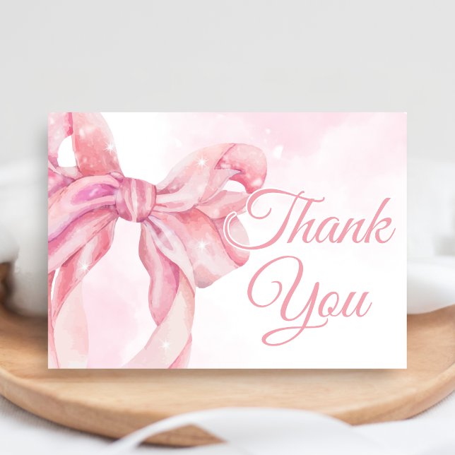 Cartão De Agradecimento Pink Bow Girl Baby Shower (Pink Bow Coquette Girl Baby Shower Thank You Card)