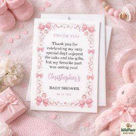 Cartão De Agradecimento Pink Bow Girl Baby Shower – Cute & Fun Party