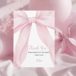 Cartão De Agradecimento Pink Bow Girl First Birthday Flat 