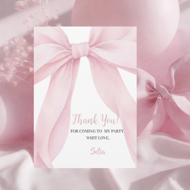 Cartão De Agradecimento Pink Bow Girl First Birthday Flat  (Criador carregado)