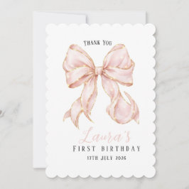 Cartão De Agradecimento Pink Bow Girl First Birthday Party 