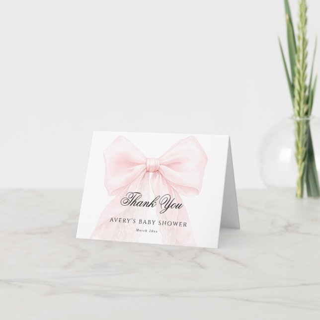 Cartão De Agradecimento Pink Bow Girl Modern Baby Shower  (Frente)