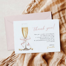 Cartão De Agradecimento Pink Bow Pérolas & Prosecco Chá de Noiva
