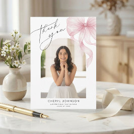 Cartão De Agradecimento Pink Bow Photo Graduation Thank You Card