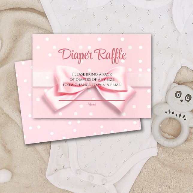 Cartão De Agradecimento Pink Bow Polka Dots Diaper Raffle Enclosure Card (Criador carregado)