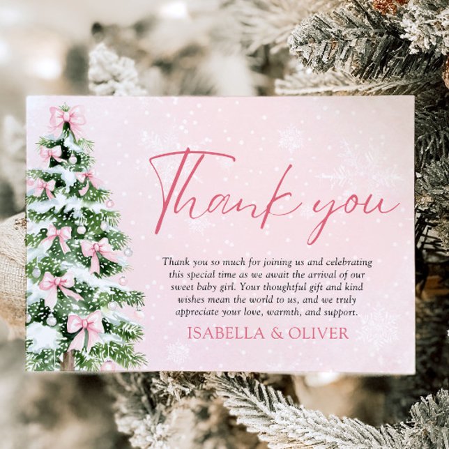 Cartão De Agradecimento Pink Bows Christmas Tree Winter Thank you card (Pink Bows Christmas Tree Winter Thank you card)