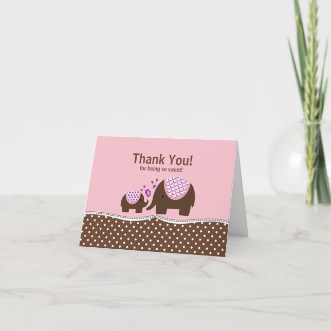 Cartão De Agradecimento Pink & Brown Elephant Thank You Note Card (Frente)