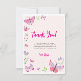 Cartão De Agradecimento Pink Butterfly Birthday Thank You Card