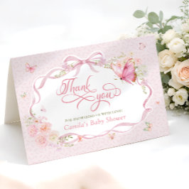 Cartão De Agradecimento Pink Butterfly Bloom Baby Shower Thank You Card