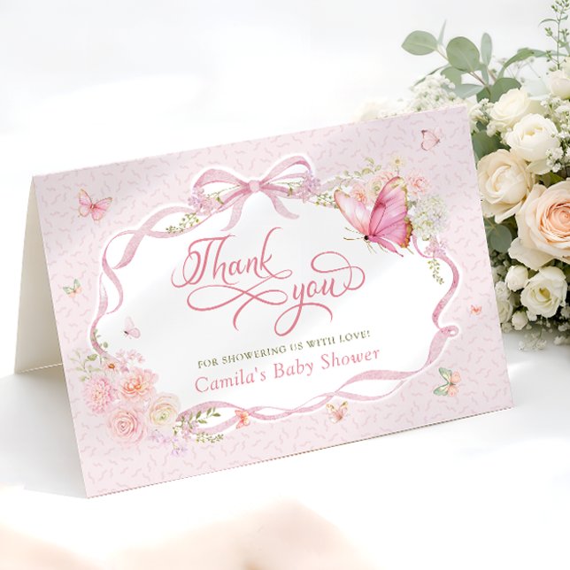 Cartão De Agradecimento Pink Butterfly Bloom Baby Shower Thank You Card (Criador carregado)