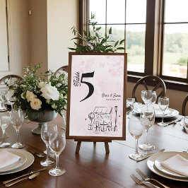 Cartão De Agradecimento Pink Café Sketch Wedding Reception Table Number
